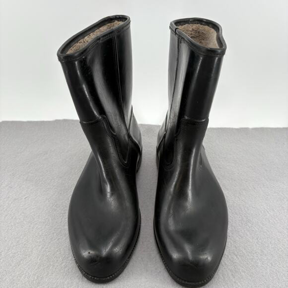 Vintage 70s Rubber Black Boots Stacked Heel Rain Boot Womens Sz 8 Made In USA - Picture 4 of 12